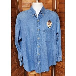 Vintage Legacy Button Up Taz Denim Long Sleeve Shirt Unisex Men's Size Medium